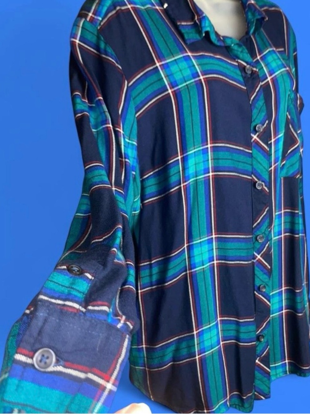 Upcycled Time and Tru George Strait Plaid Button-Down Shirt - Picture 4 of 16